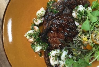 Rib eye with quinoa and corn salad