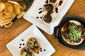 Aussie Lamb Meatballs with Whipped Feta, Pita Chips and Pomegranate Glaze