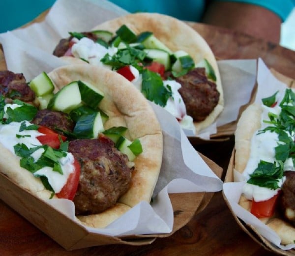 Grilled lamb gyro wraps with Greek tzatziki sauce