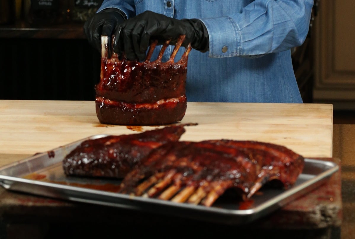 AUSSIE RACK OF LAMB WITH CACTUS PEAR BBQ SAUCE