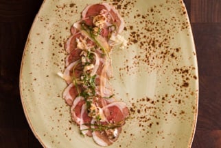 Australian lamb top sirloin carpaccio with white anchovy vinaigrette