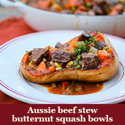 Aussie Beef Stew in Butternut Squash Bowl