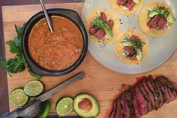 Flank steak tacos