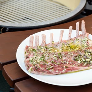 Rack of lamb on green egg