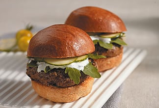 Madras curry Australian lamb sliders with arugula and cool mojito yogurt sauce