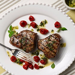 Grilled Aussie Lamb T-bones with mint pistou 