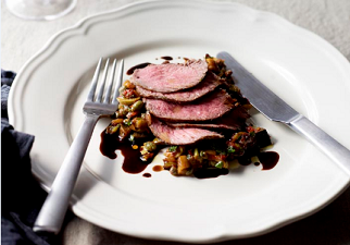 Roast lamb steaks with eggplant caponata